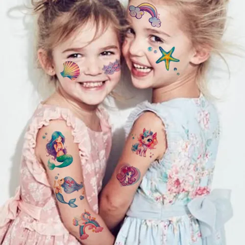 Vista 4 de CHARLENT Tatuajes temporales con purpurina para niñas, 12 hojas de tatuajes temporales con purpurina para niñas, regalos de fiesta de cumpleaños