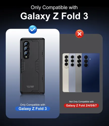 Vista 2 de Funda para Samsung Z-Fold-3: [Soporte oculto] [Carga inalámbrica] Funda delgada con protección de bisagra ligera con protector de pantalla - Funda
