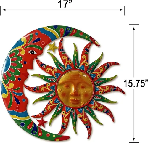 Vista 6 de Limygus Adornos de Sol y Luna para Pared para Exteriores, Arte de Pared de Metal Colorido con Sol y Luna y Estrellas Perfecto para Patio, Jardín