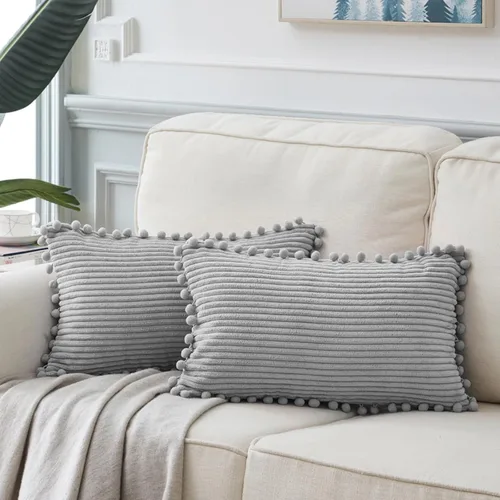 Vista 72 de Fancy Homi Juego de 2 fundas de almohada decorativas negras de 12 x 12 pulgadas con pompones para sofá y cama, decoración moderna de estilo bohemio