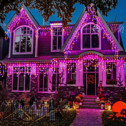 Vista 14 de Luces de carámbano de 33 pies para exteriores, luces de Navidad rojas y verdes para exteriores e interiores, 400 luces LED con 75 caídas, con Rojo