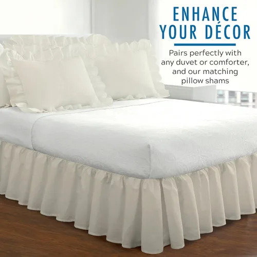 Vista 6 de Faldón plisado de popelina para cama tamaño California King, de Fresh Ideas Marfil