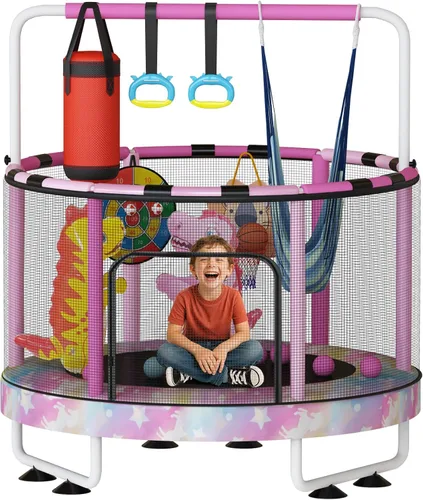 Vista 17 de Lamerge Kids Trampoline, Toddler Bouncing Trampoline with Safety Enclosure Net, ASTM-Approved, 500lbs Capacity, Ages 1-8, Adjustable Handrail