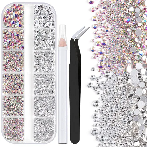 Vista 16 de Dos paquetes de diamantes de imitación de parte trasera plana, 4520 piezas de diamantes de imitación coloridos para arte de uñas, cristal colorido +