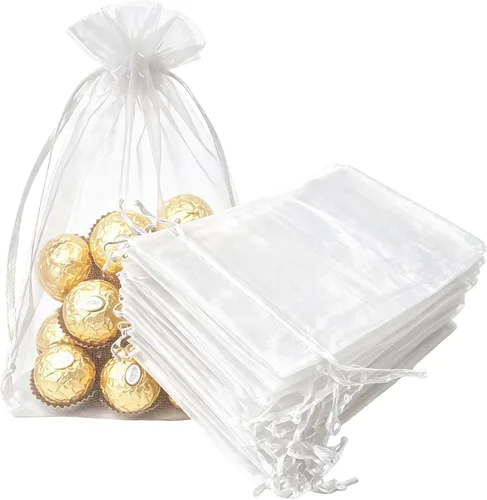 Vista 40 de Paquetes de 50 bolsas de organza de regalo de 4 x 6 pulgadas, cordón negro a granel para baby shower, Navidad, cumpleaños de profesores, recuerdos