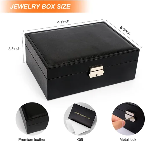 Vista 3 de Songaa Organizador de joyas de piel sintética, estuche para joyería para aretes, pulsera, collar y anillos de almacenamiento, caja de almacenamiento