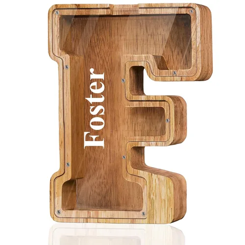 Vista 36 de Alcancía de madera grande personalizada con letras – Alcancía de letras para niños y niñas, regalo de cumpleaños (A)