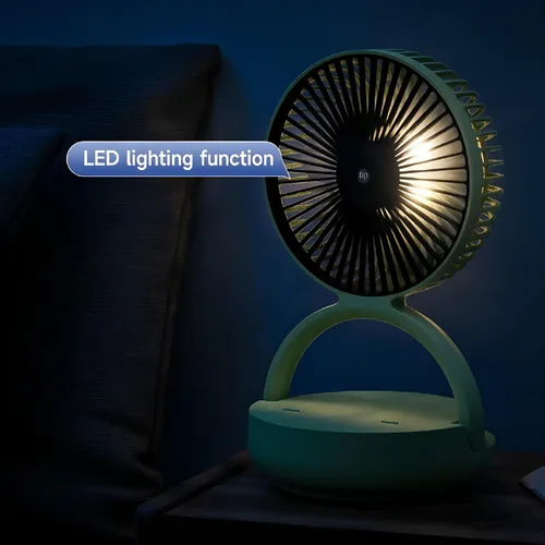 Vista 4 de OGZ Ventilador portátil inalámbrico para viajes con temporizador remoto, ventilador de escritorio pequeño de 7 pulgadas con luz nocturna LED