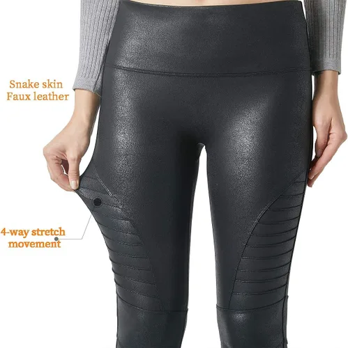 Vista 5 de MCEDAR Leggings de piel sintética de alta elasticidad para mujer