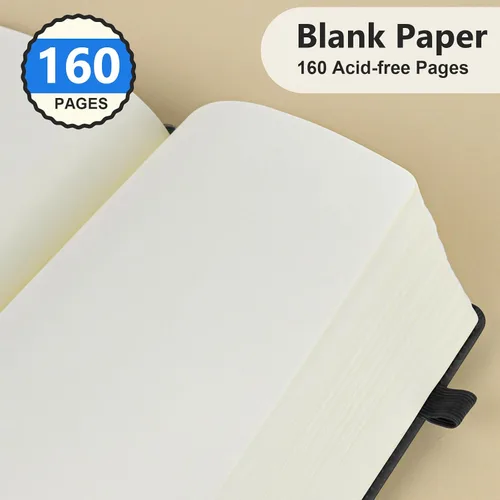 Vista 4 de PERCUN Diario en blanco para hombres y mujeres, 160 páginas en blanco para escribir, dibujar, cuaderno de bocetos, cuaderno de bocetos de cuero