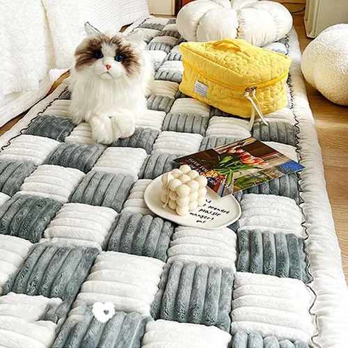Vista 2 de Tapete cuadrado grande de color crema a cuadros para cama y sofá, funda para sofá, funda protectora de algodón para jardín, elegante, lavable a