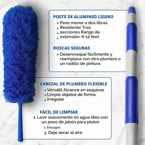 Vista 3 de Feather Microfiber Plus Nylon Static Cobweb Duster Alcanza hasta 20 pies Kit de plumero Webster de ventilador de techo extensible de 3 niveles