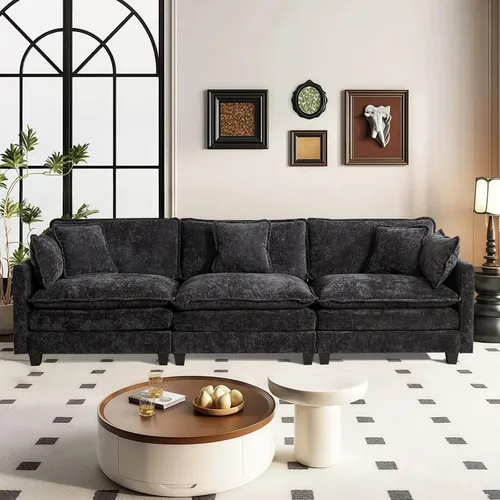 Vista 60 de Sofá seccional modular convertible de 76.7", sofás de dos plazas de chenilla con asiento profundo y cojines tipo loveseat para sala de estar, Beige