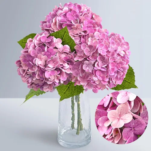 Vista 27 de Flores artificiales de hortensias de tacto real, 2 flores azules y 2 blancas de tacto real, flores de hortensias sintéticas de 21 pulgadas, flores