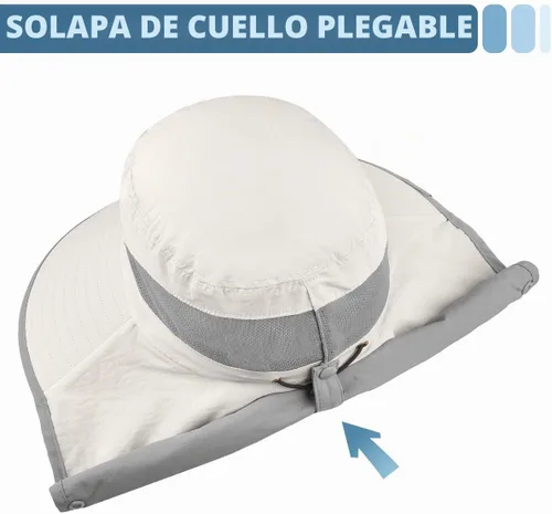 Vista 6 de LCZTN - Sombrero de protección solar de ala ancha, sombrero de pesca con solapa para cara y cuello, protección UPF 50+ Beige