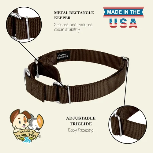 Vista 9 de Country Brook Petz - Collar de perro martingala, collar de entrenamiento resistente sin hebilla, collar de perro de servicio para todos los Marrón