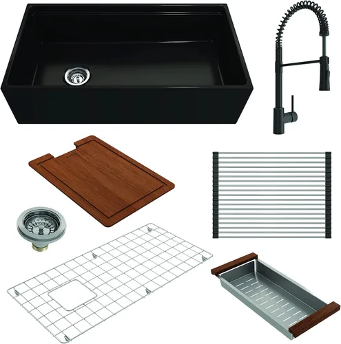 Vista 9 de BOCCHI Contempo - Delantal para estación de trabajo, color negro mate, 30 pulgadas, fregadero de cocina de un solo tazón con accesorios y grifo