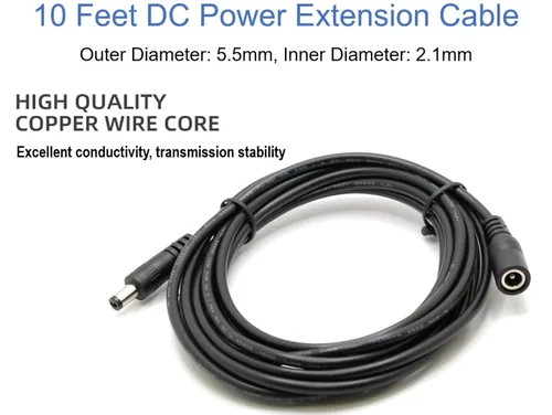 Vista 2 de [20AWG] 10ft DC Power Extension Cable Cord for 12V AC DC Power Supply Adapter, CCTV Security Camera, DVR, NVR, LED Light Strips, 12V Home Appliances