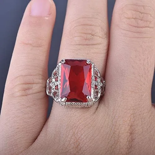 Vista 2 de Elegant Huge Tanzanite 925 Silver Ruby Ring Emerald-Cut AAA CZ Engagement Ring Red Oversized Rectangular 3A Zircon Engagement Ring for Women