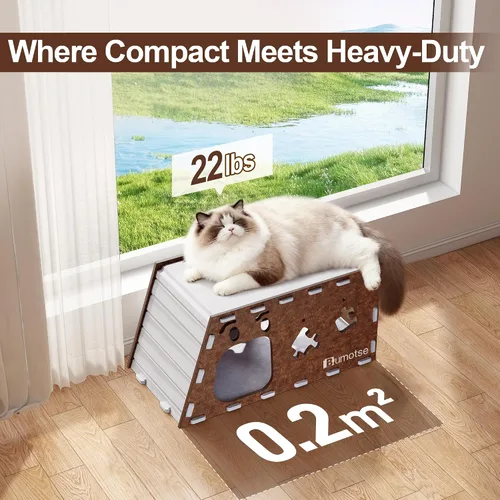 Vista 5 de Cueva de fieltro para gatos de interior, túnel modular escondite para gatos grandes de hasta 22 libras, acogedor condominio de fieltro lavable