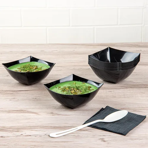 Vista 2 de Restaurantware Moderna - Cuencos de plástico de lujo de 8 onzas, 10 cuencos cuadrados desechables para ensalada, duraderos y resistentes