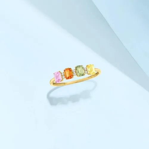 Vista 5 de Ross-Simons Anillo de zafiro multicolor de 140 quilates con detalles de diamante en oro amarillo de 14 quilates