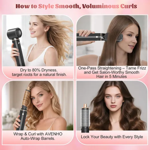 Vista 2 de Estilizador de cabello 5 en 1 para mujer, envoltura de rizador de aire, secado, rizado, alisado y voluminizador, juego de herramientas de cepillo