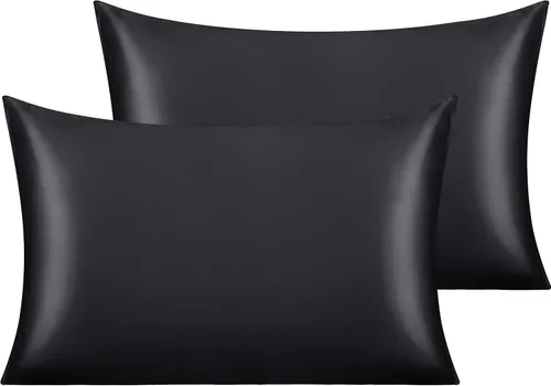 Vista 46 de NTBAY Paquete de 2 fundas de almohada estándar de satén para cabello y piel, lujosas y sedosas fundas de almohada con cierre de sobre, 20 x 26