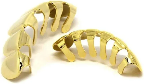 Vista 7 de TSANLY Gold Grillz 6 Teeth Mouth 24K Plated Gold Top & Bottom Grills Caps Set for Son + Extra Molding Bars + Microfiber Cloth