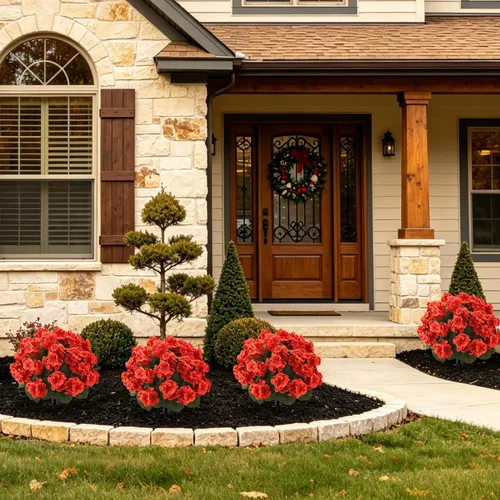 Vista 3 de 2Pcs Artificial Fall Flowers for Outdoors Fake Geranium Plant Topiary Balls