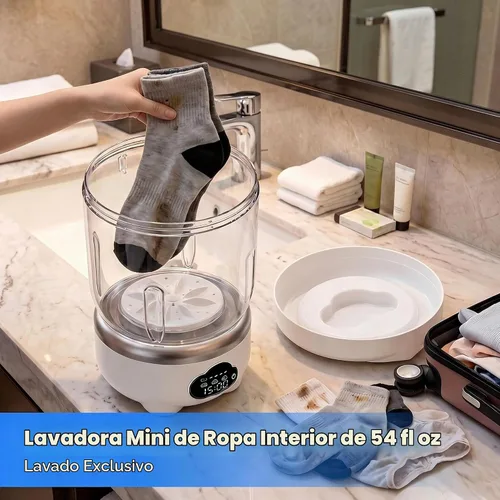 Vista 2 de Lavadora de ropa interior, lavadora portátil, mini lavadora plegable de 1.6 L con 3 modos, máquina de lavandería recargable para calcetines, ropa