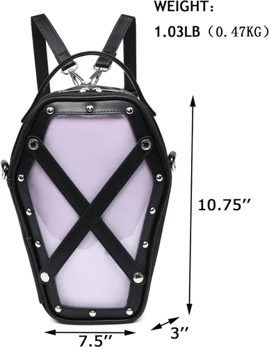 Vista 2 de Ita Bag Mochila gótica forma ataúd monederos y bolsos de moda Halloween JK bolsas correas cruzadas desmontables, B-negro Púrpura, Classic