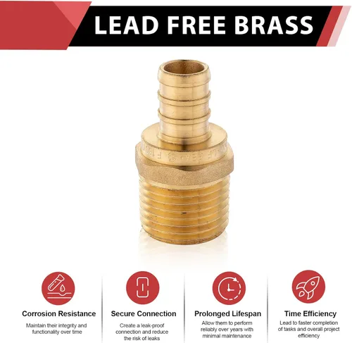 Vista 2 de EFIELD PEX - Juego de 2 adaptadores roscados macho de 1/2 pulgadas x 1/2 pulgadas, ASTM F1807, certificado UPC, NSF/ANSI 61 LF Brass,ASTM