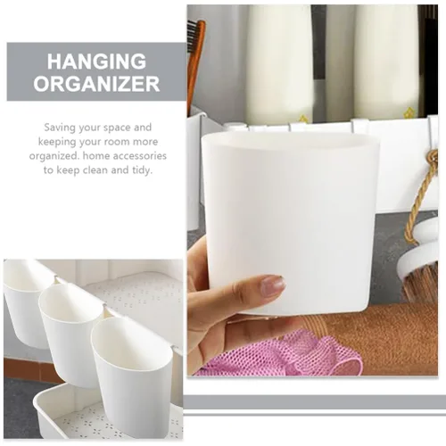 Vista 4 de Zerodeko Soporte para tazas colgantes, organizador de carrito rodante, accesorios de 4 piezas, cesta de almacenamiento, cubo colgante, contenedores