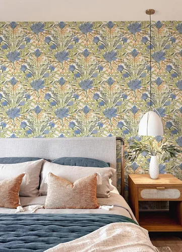 Vista 3 de Bright Multi Moody June Blooms - Papel tapiz para despegar y pegar, color azul
