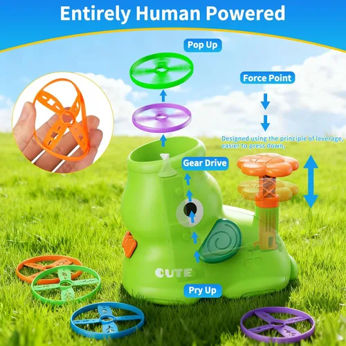 Vista 5 de CPSYUB Lanzador de disco volador para exteriores, juguetes de brinco para niños de 3, 4, 5, 6, 7, 8, 9, 10 años, juego de atrapar mariposas