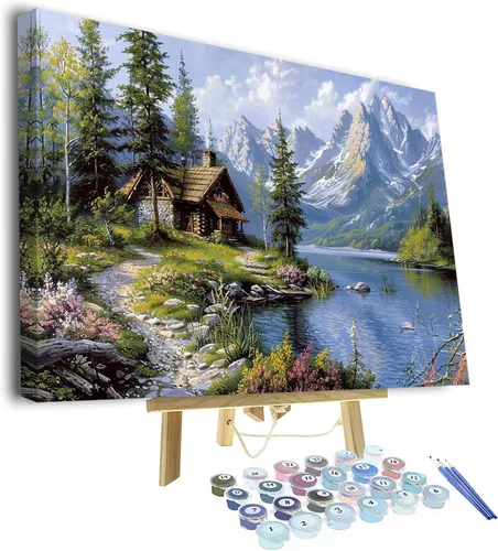 Vista 15 de Kit de pintura por números de playa con rocas para adultos, Moonbend DIY Kit de pintura al óleo, lienzo nocturno, pigmento acrílico, pintura