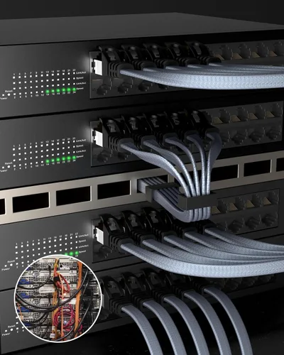 Vista 7 de Cable Ethernet Cat 8 de 1.5 pies, cable de conexión de red LAN de alta velocidad trenzado de nailon resistente, 40 Gbps 2000 Mhz SFTP blindado RJ45