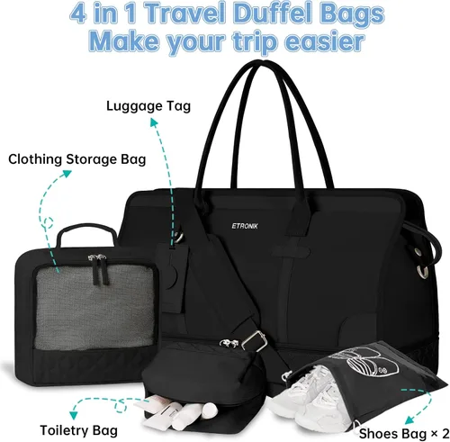 Vista 8 de ETRONIK Bolsa de fin de semana para mujer, Negro
