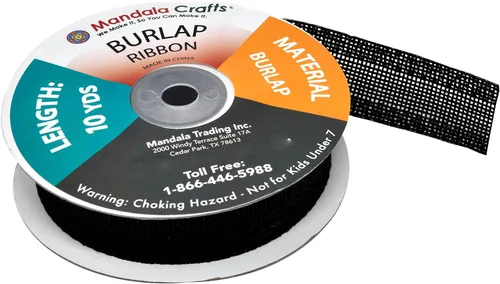 Vista 4 de Mandala Crafts Cinta de arpillera negra de 1 pulgada de ancho para manualidades, rollo de 20 yardas de cinta rústica de arpillera para coronas Negro