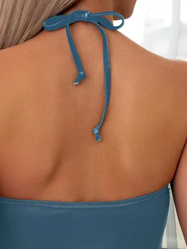 Vista 6 de Floerns Traje de baño de 2 piezas con cuello halter lateral y estampado tropical para mujer