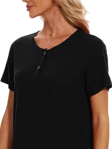 Vista 7 de HONG HUI Camisón de manga corta para mujer, ropa de dormir con estampado, ropa de dormir suelta, ropa de dormir