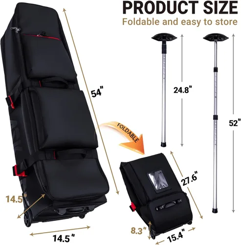 Vista 7 de ASK ECHO LOCKLINK Roller Outdoors Bolsa de viaje de golf de lados suaves con ruedas/negro