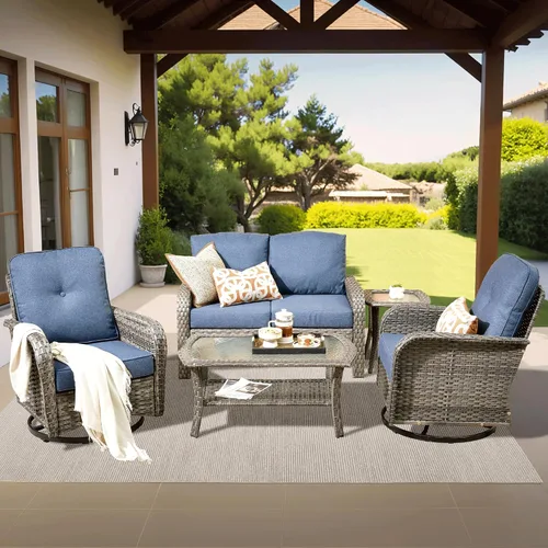 Vista 43 de ovios - Juego de muebles de patio de 2 piezas, sofá de mimbre para exteriores con sillas, silla de ratán con respaldo alto con cómodos cojines