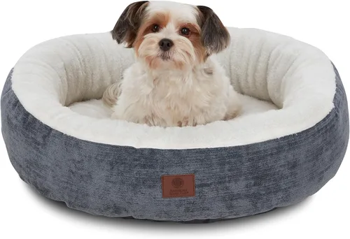 Vista 13 de AMERICAN KENNEL CLUB Cama redonda de tela Mason de 23 pulgadas para mascotas, elegante cama lavable para perros con parte inferior antideslizante