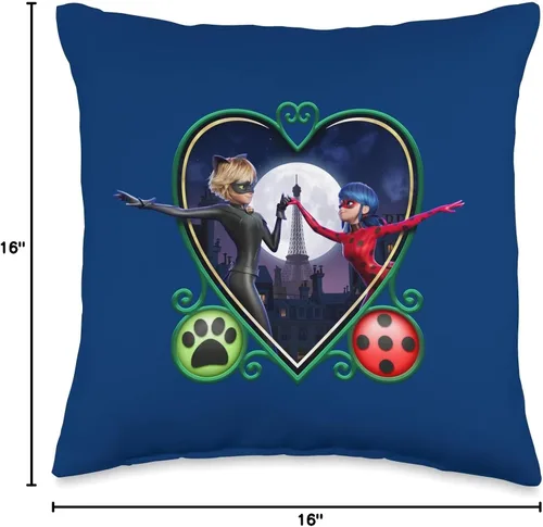 Vista 4 de Miraculous Ladybug and Cat Noir The Movie Heart Throw Pillow, 16 x 16 pulgadas, multicolor