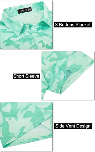 Vista 17 de TAPULCO Camisetas tipo polo de secado rápido para hombre, diseño de camuflaje, atléticas, ligeras, transpirables, casuales, para golf
