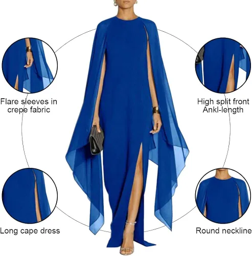 Vista 2 de Mayfasey - Maxivestido formal de noche para mujer con capa abertura frontal alta y mangas acampanadas