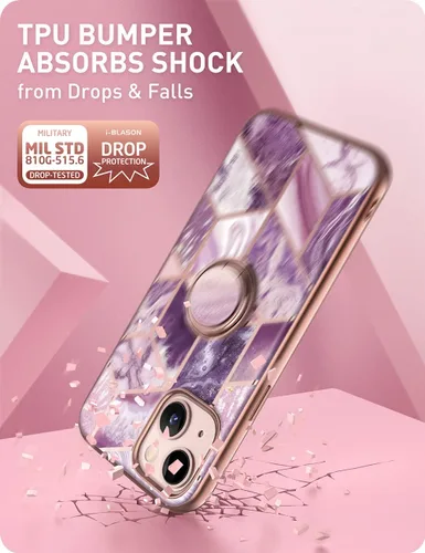 Vista 6 de i-Blason Cosmo Snap - Funda diseñada para iPhone 13 de 6.1 pulgadas (versión 2021), delgada con soporte de anillo giratorio de 360° integrado Ameth