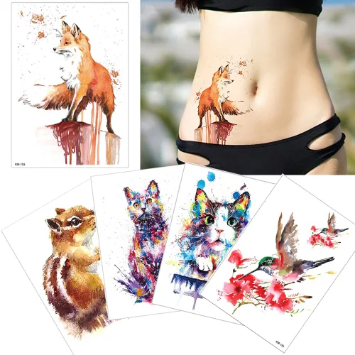 Vista 10 de GLARYYEARS - Tatuajes temporales para hombre, diseños realistas de animales en 3D 24 large waterproof fake tattoos. Painless 15-sec application